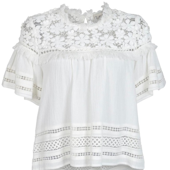 SEA NEW YORK Figgy Floral Appliqué Lace Trim Gauze Blouse - Picture 10 of 11